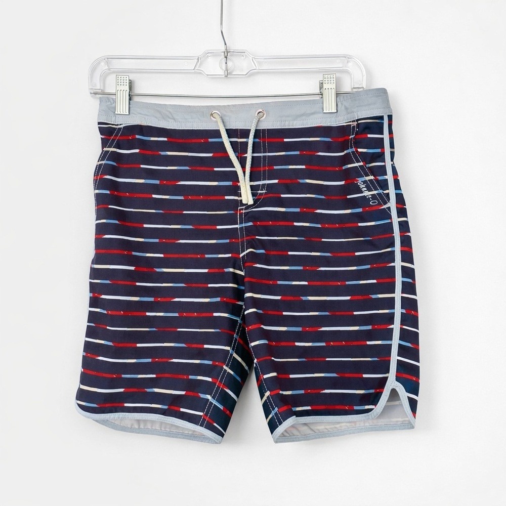 Johnnie O Boys Swim Trunks Stripe Board Shorts Size 12 Americana Patriotic Surf